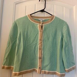 St. John Sport Mint Green Cardigan with Tan Trim